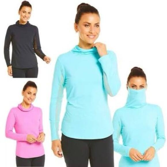 IBKUL Long Mesh Sleeve IBKareFUL Convertible Mock Neck UPF 50 - Picture 1 of 6